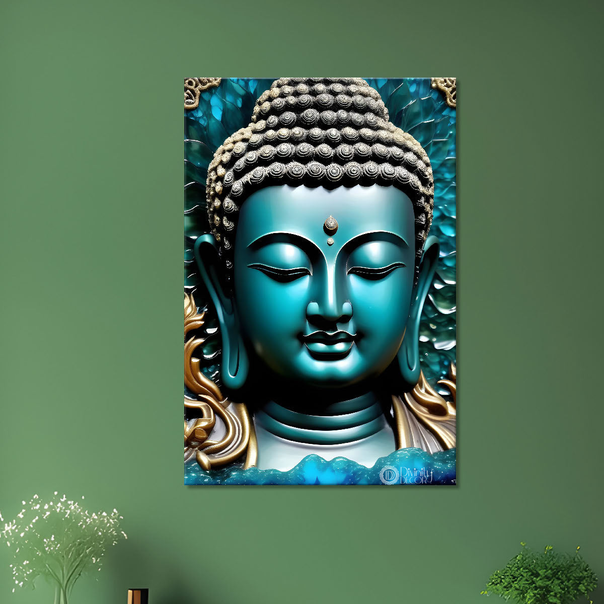 Blue textured buddha with blue background  - Buddha-V-124