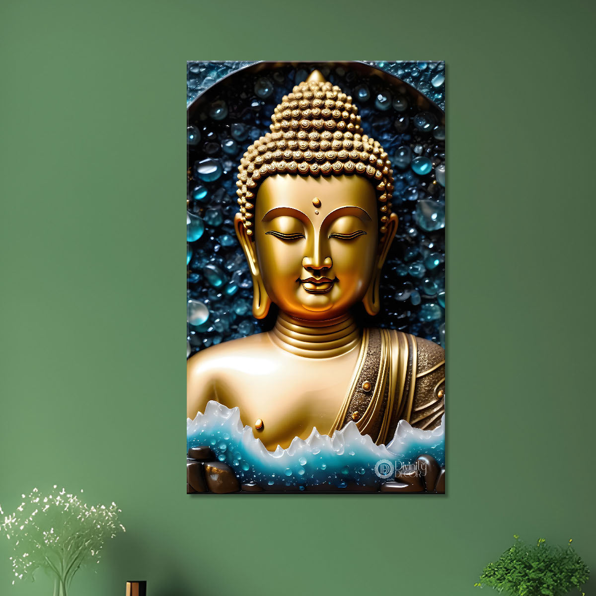 Golden buddha with dark background textured painting - Buddha-V-125