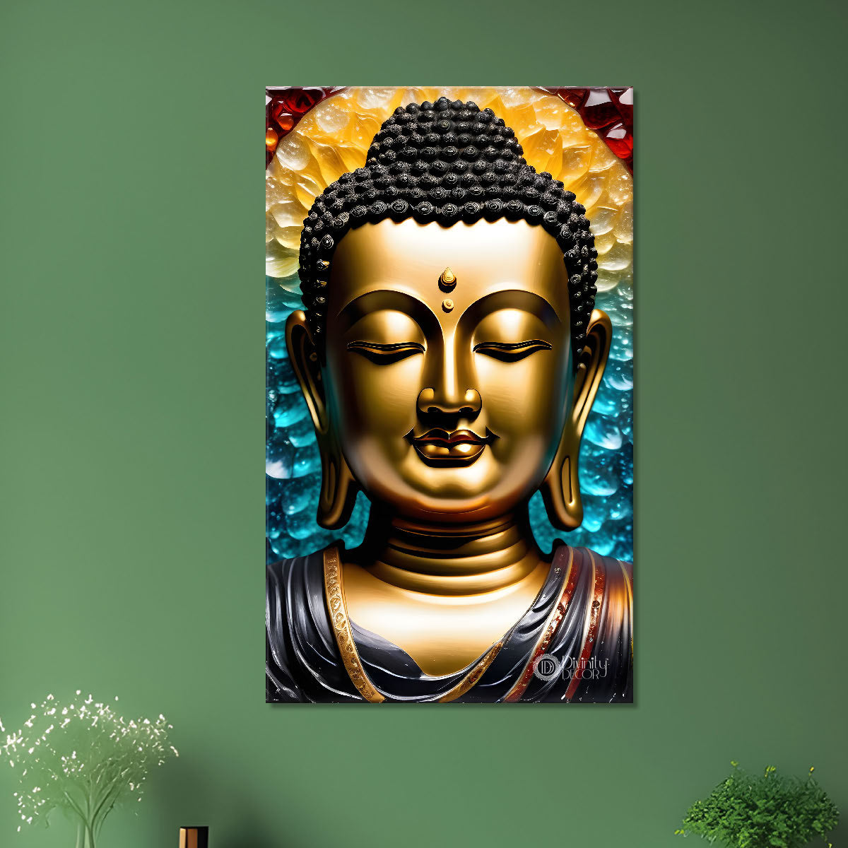 Golden buddha with colourful painting - Buddha-V-126