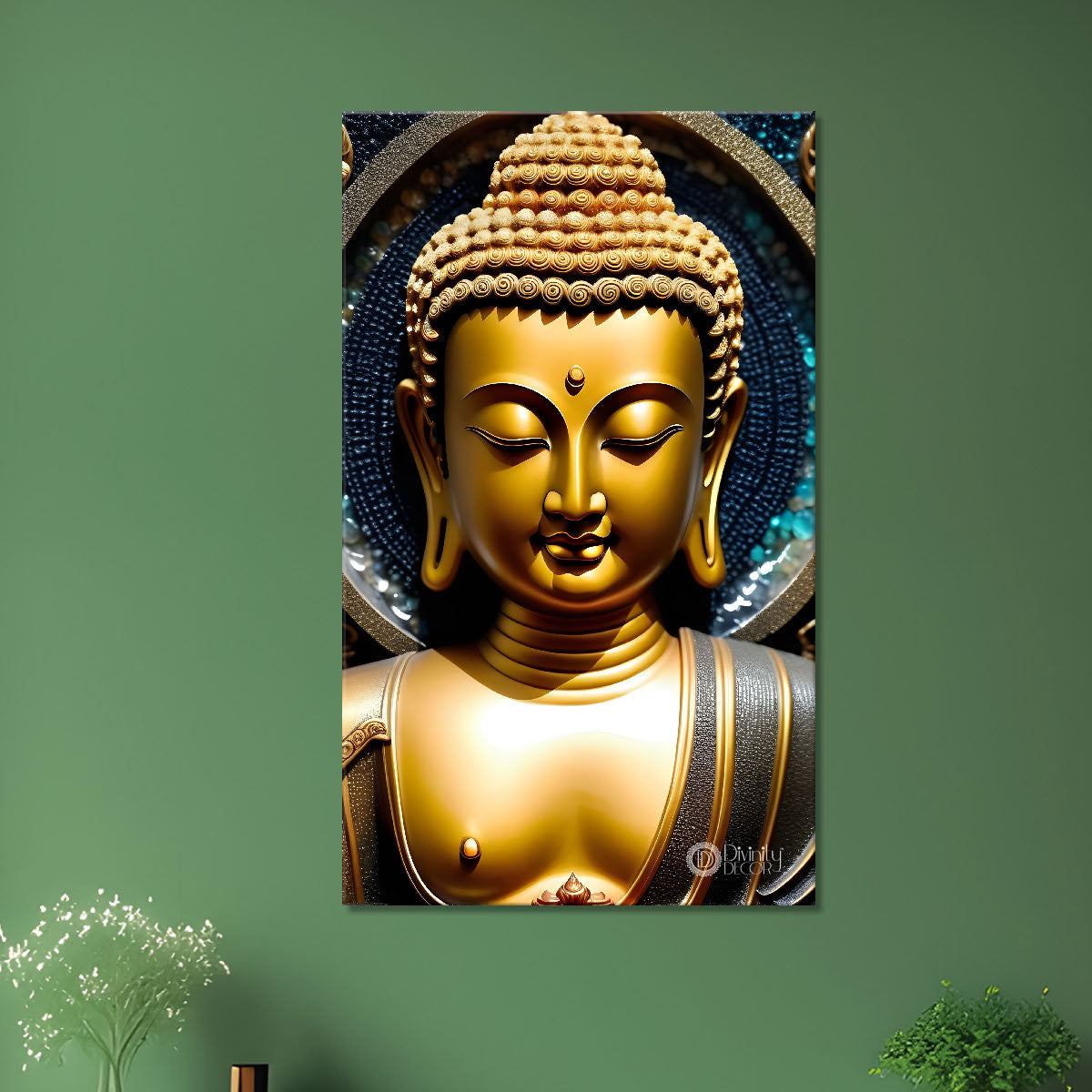 Golden buddha with dark background textured painting - Buddha-V-127