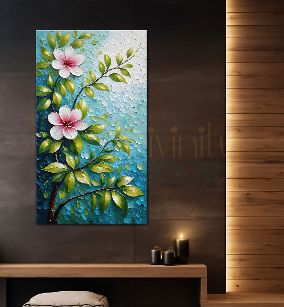 White flowers in sky blue textured background painting- Flower-V-128