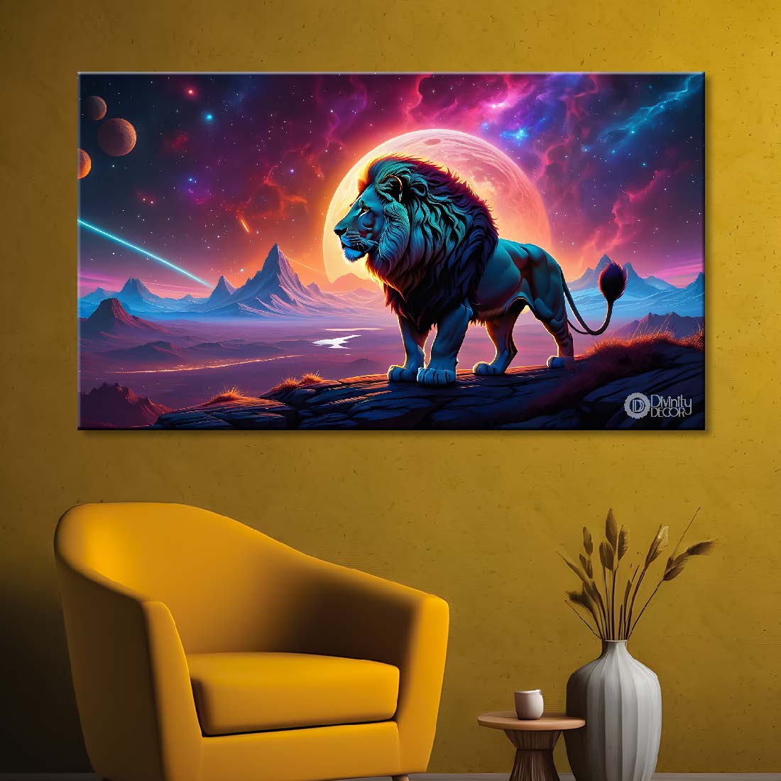 Lion with galaxy background textured art. - Design - Animal -128