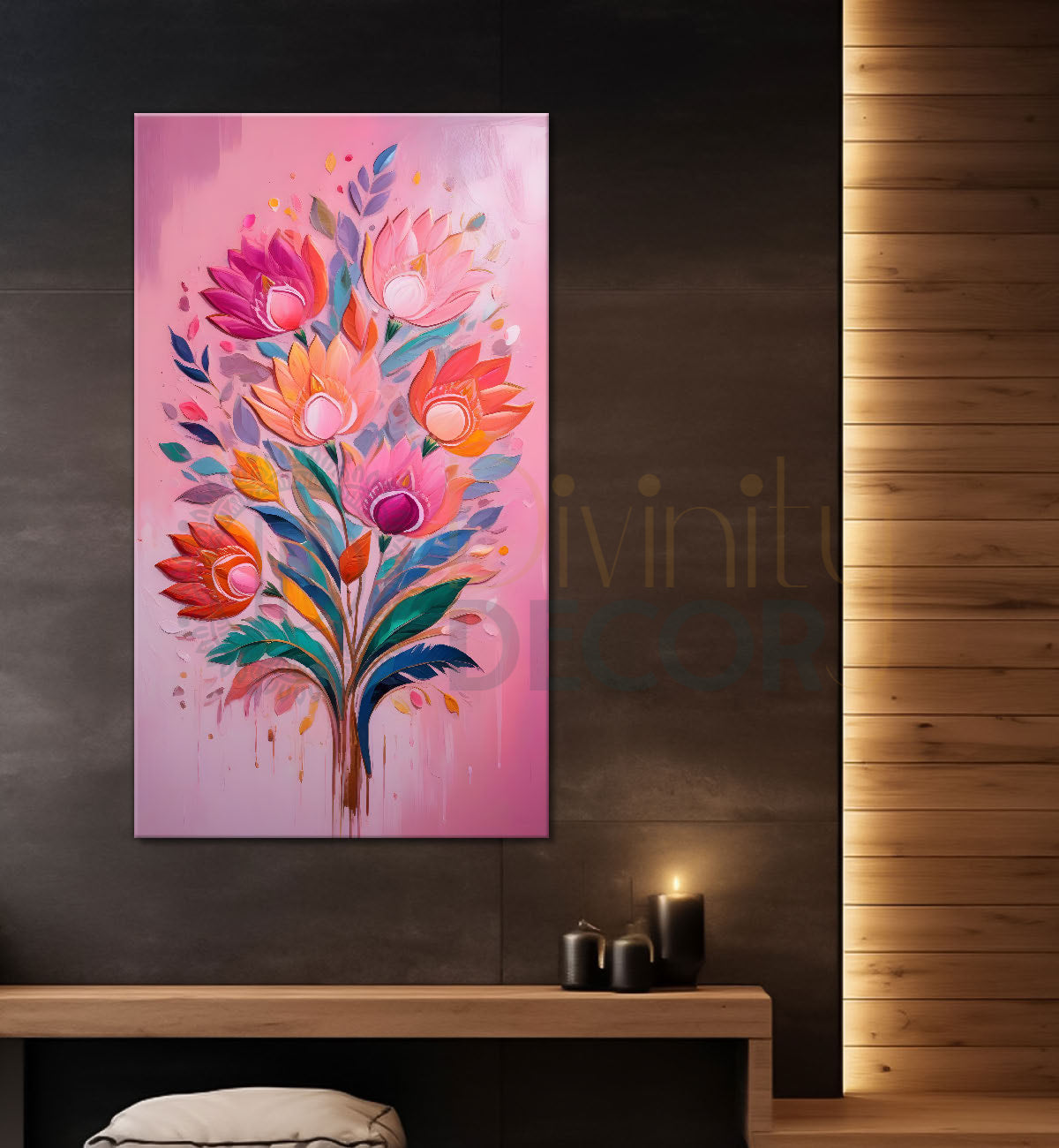 Pink flowers in pink textured background painting- Flower-V-129