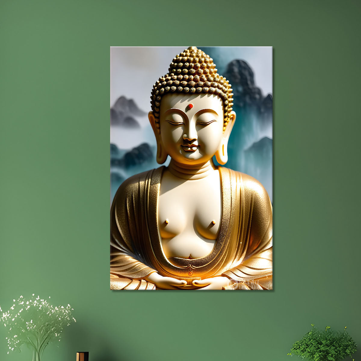 Golden buddha with grey background textured painting- Buddha-V-130