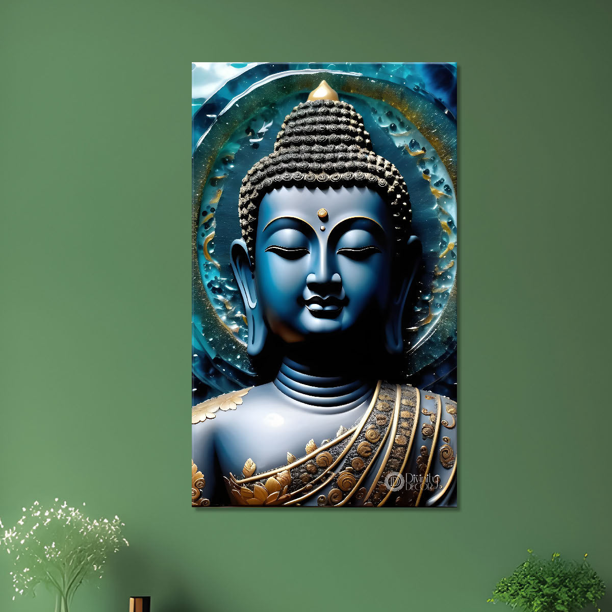 Dark blue textured buddha with dark background - Buddha-V-131