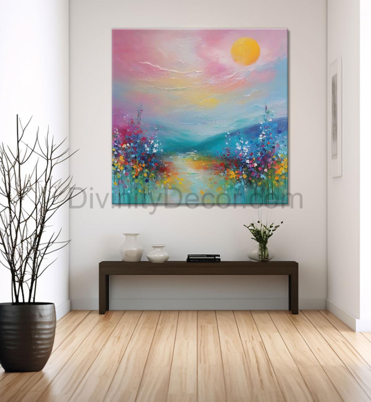 Mountains with colourful water painting 24X24 - Nature Art -S-133