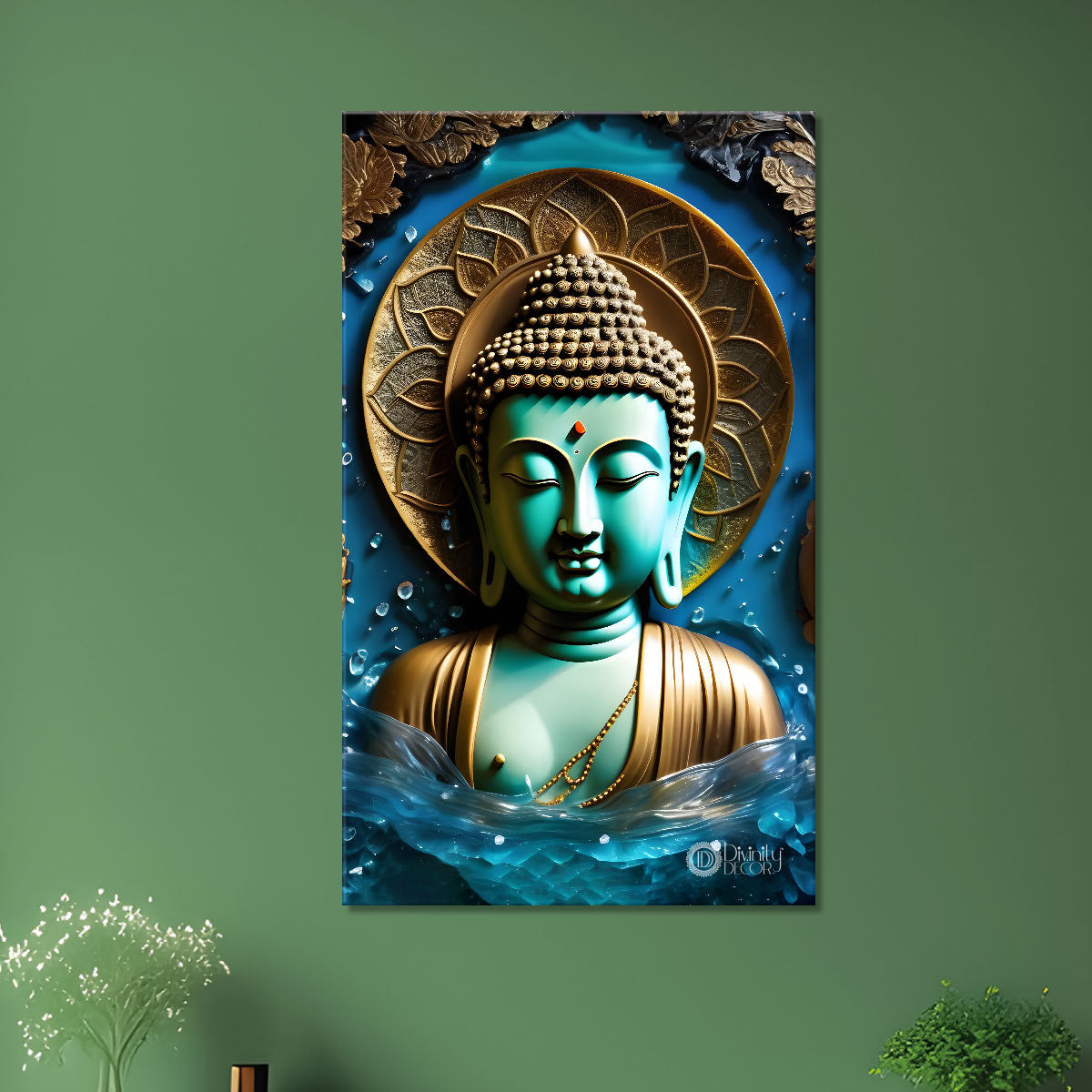 Blue buddha with golden chakra  painting  - Buddha-V-133