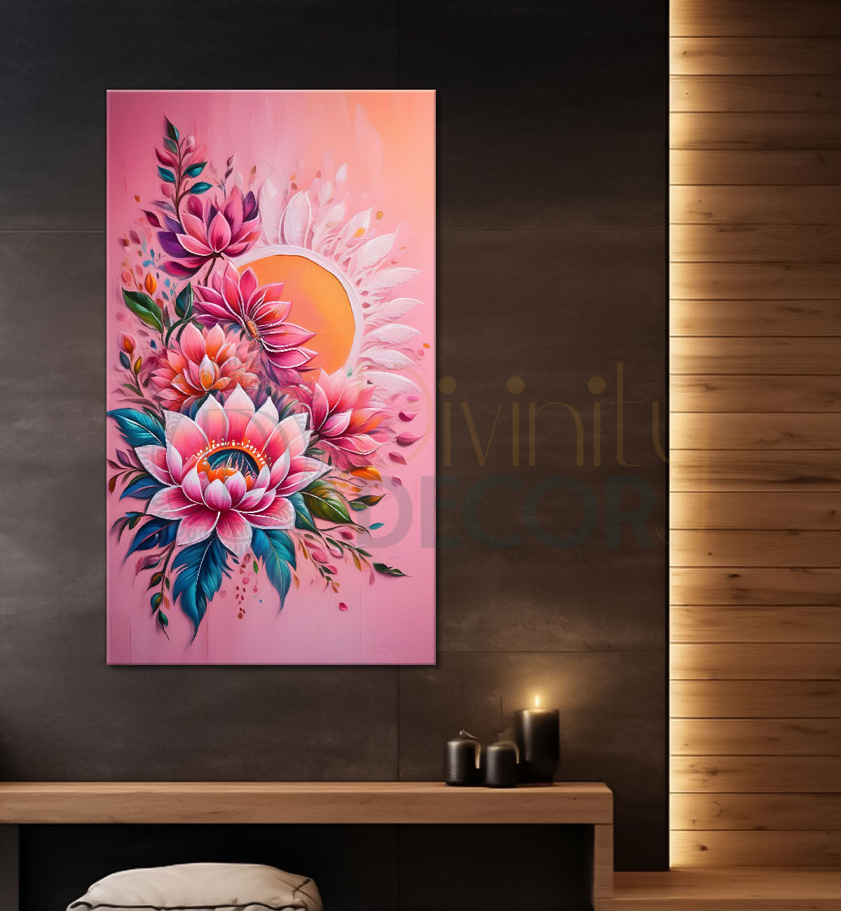 Pink flowers in pink textured background painting- Flower-V-137
