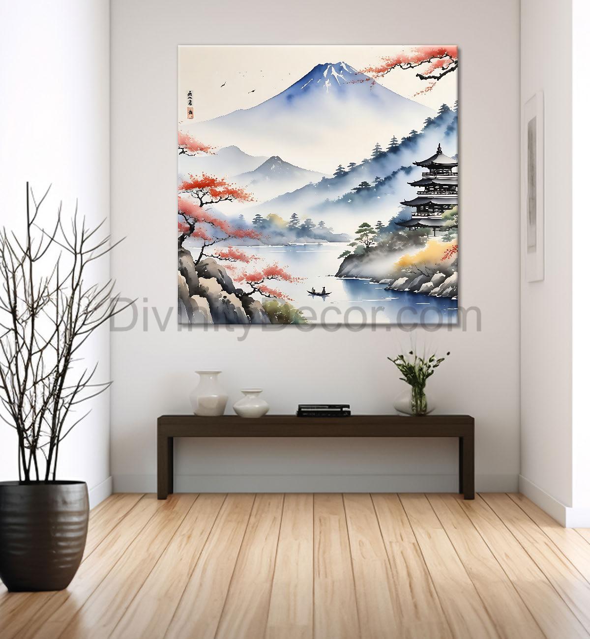 Mountains with river painting 24X24- Nature Art -S-137