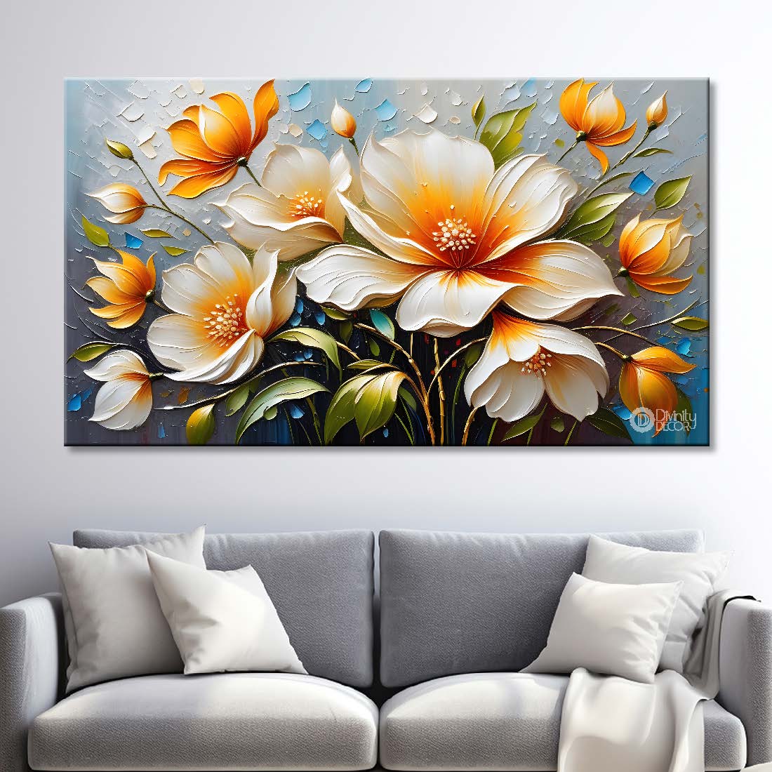 White flowers with light textured painting- Design - Flower-138
