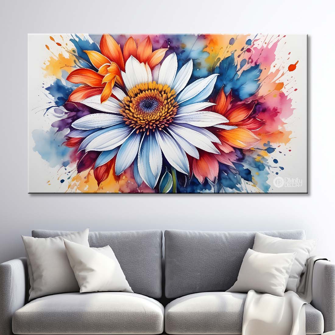 White flower with colorful textured painting- Design - Flower-139