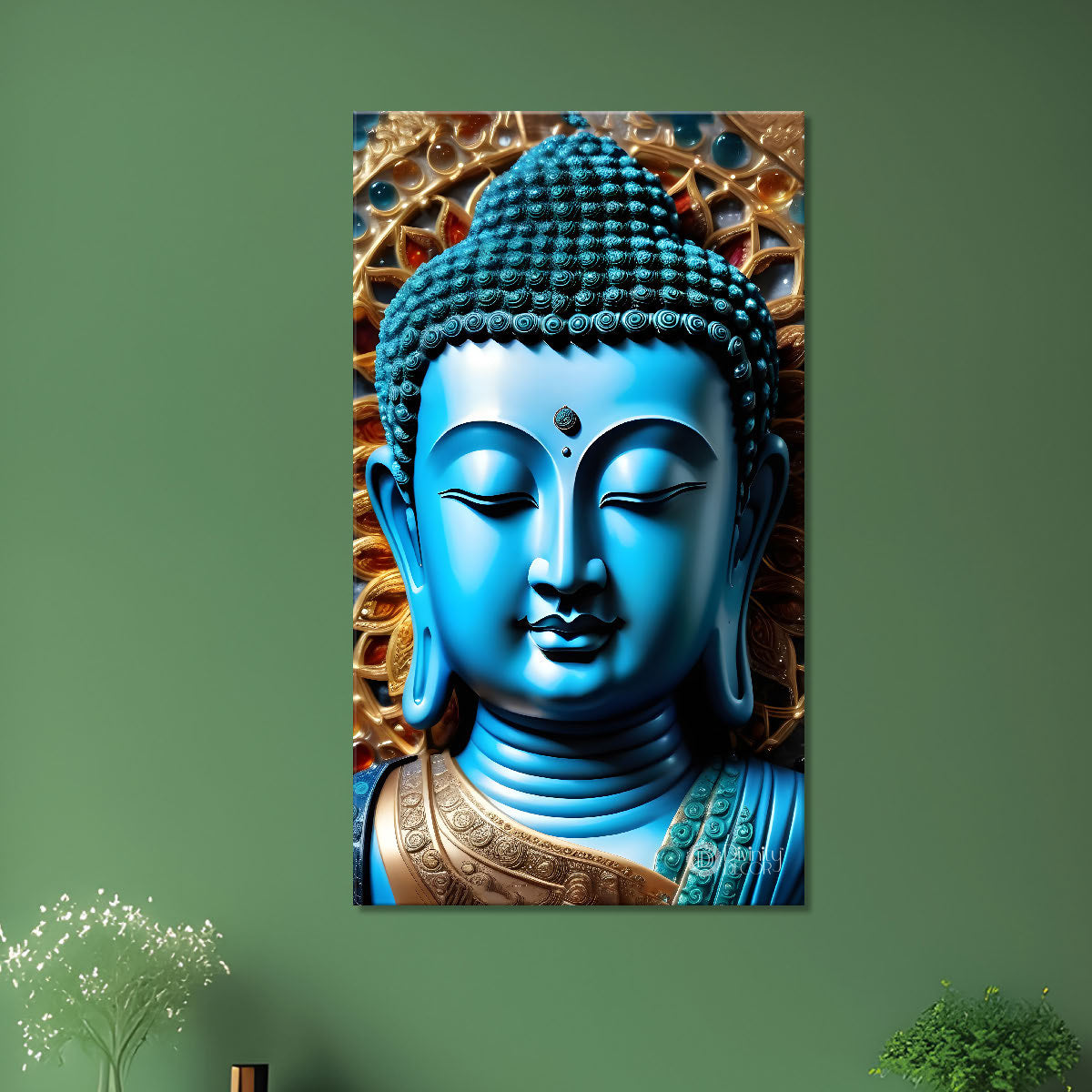 Blue textured buddha face   - Buddha-V-140