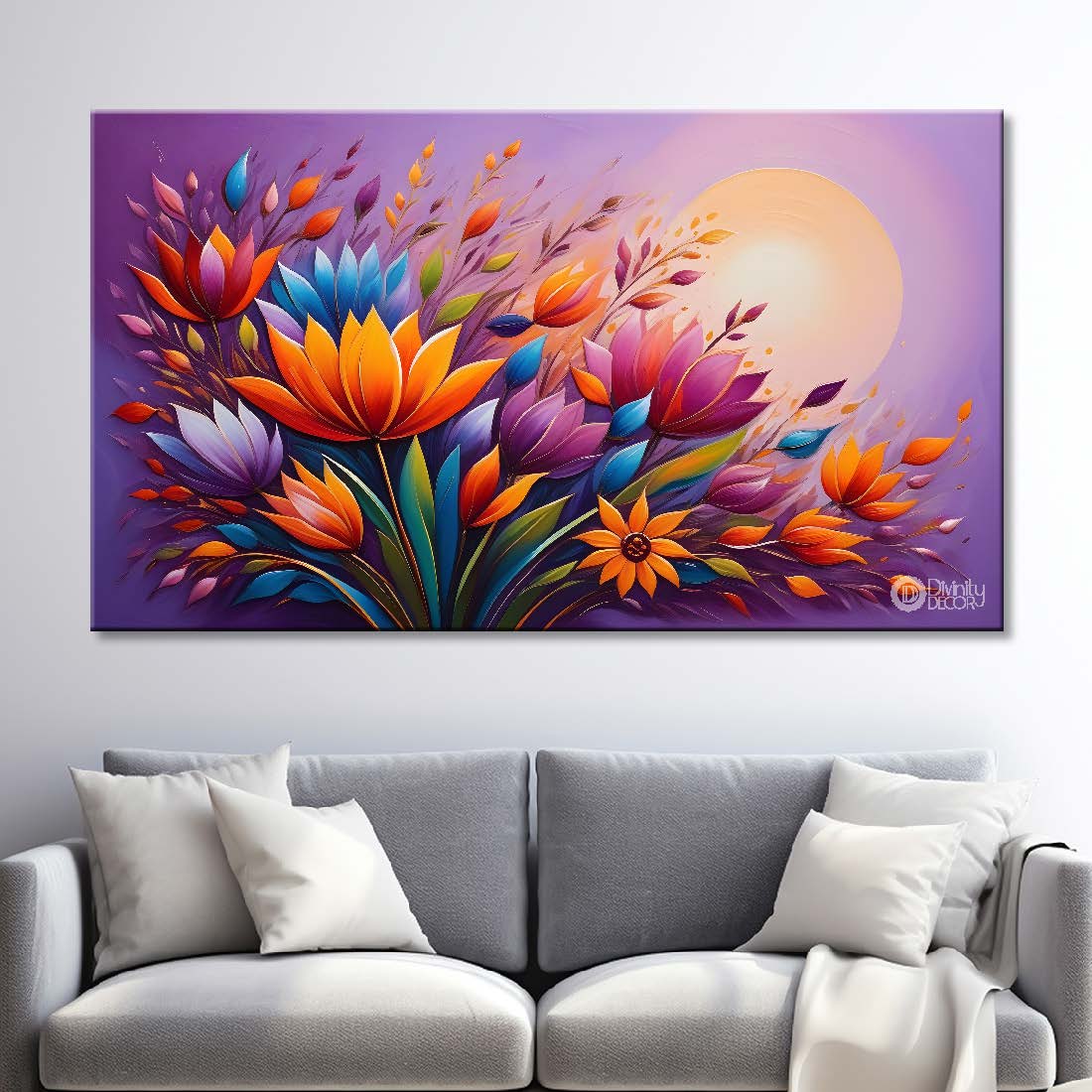 Colorful flowers with purple textured background painting- Design - Flower-141