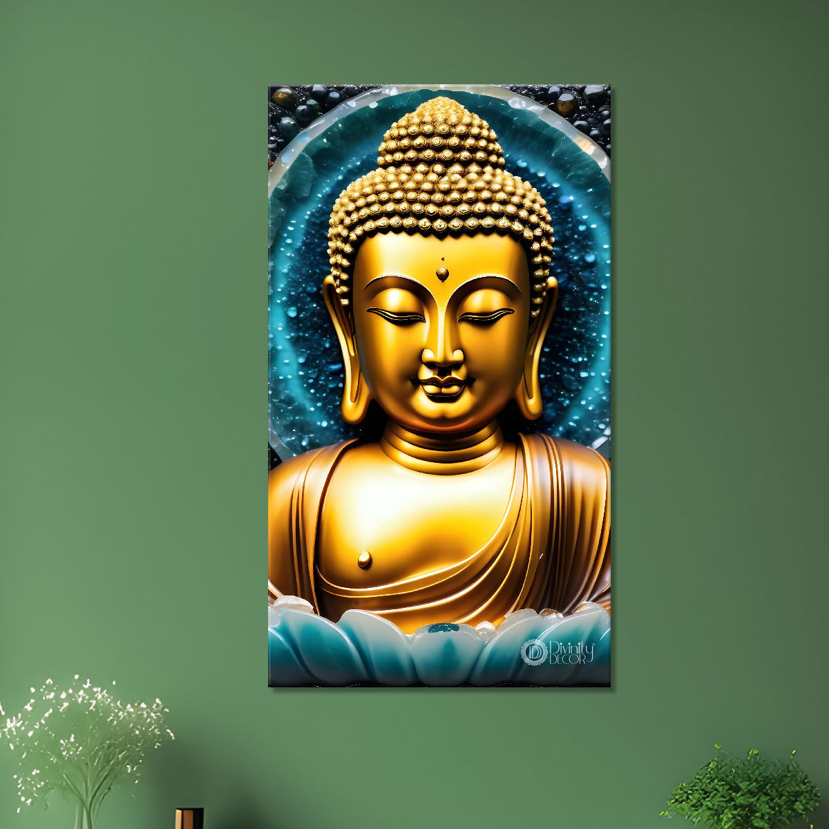Golden textured buddha with blue background  - Buddha-V-141
