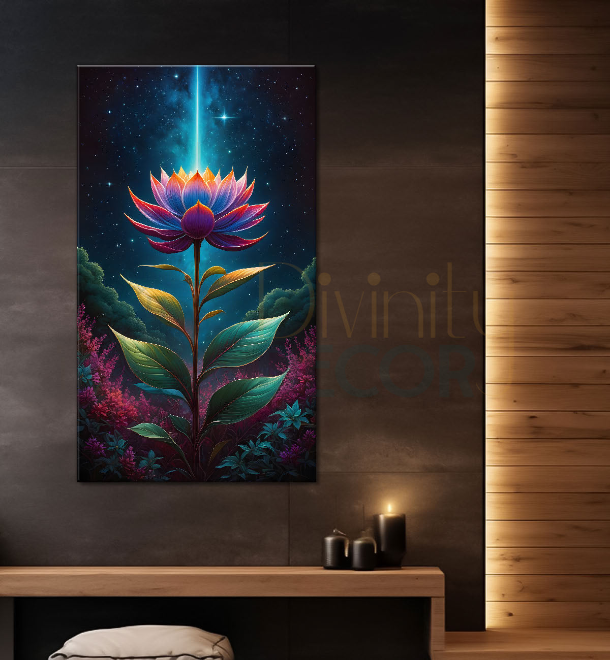 Lotus with cosmic ray with dark textured background painting- Flower-V-143