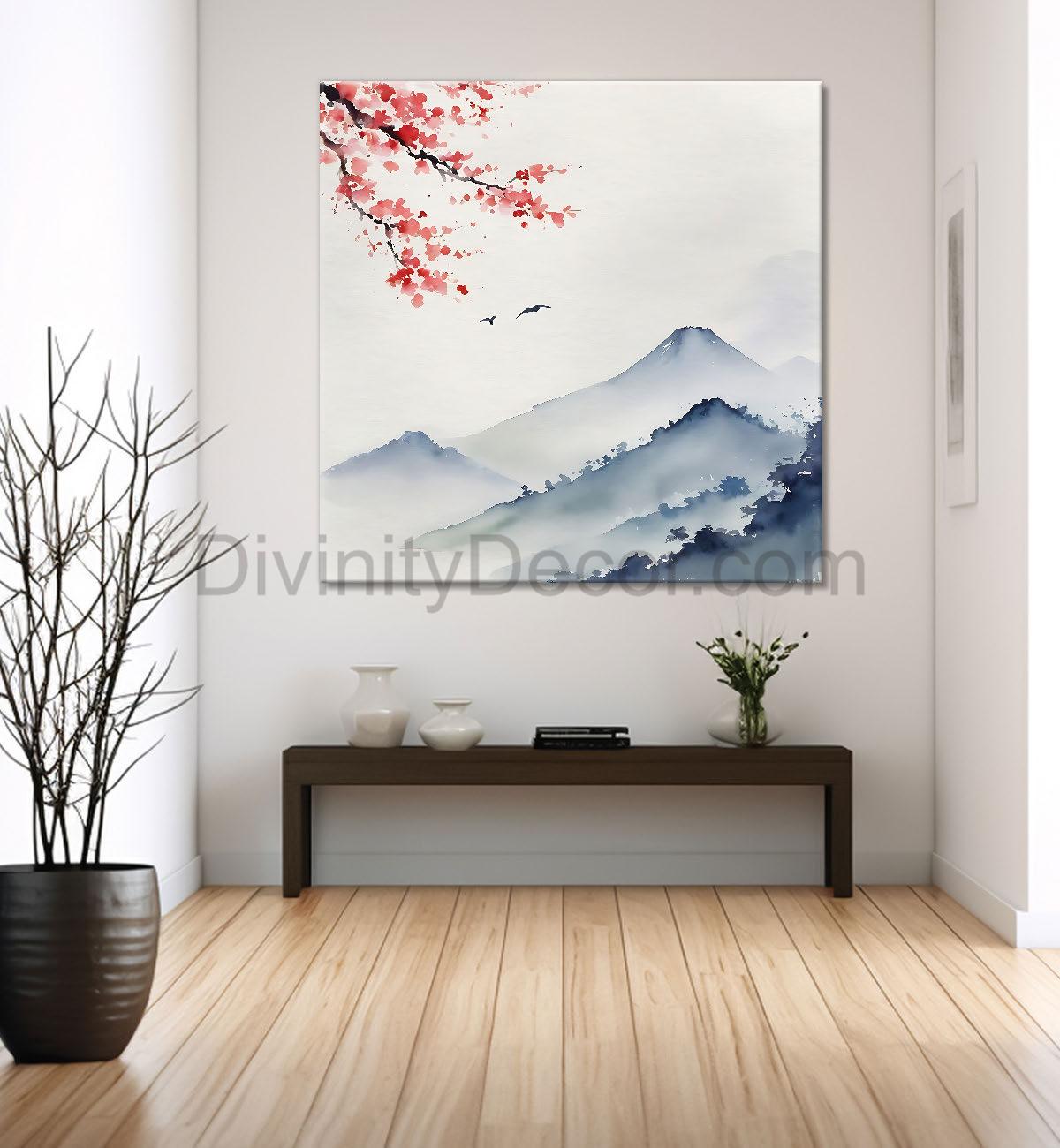 Mountains in water colour painting   24X24 - Nature Art -S-144