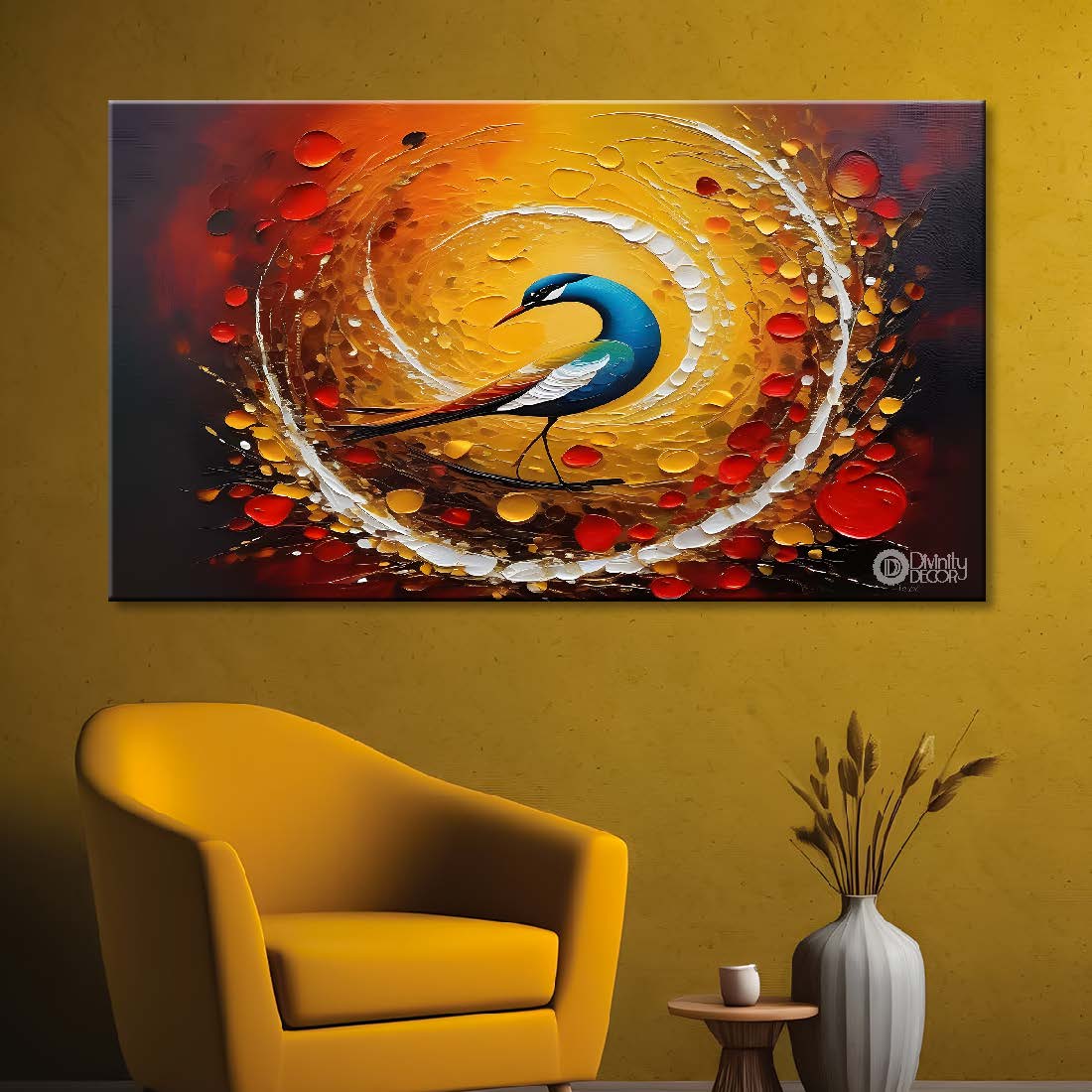 Bird with yellow and red background textured art.- Design - Animal - 145