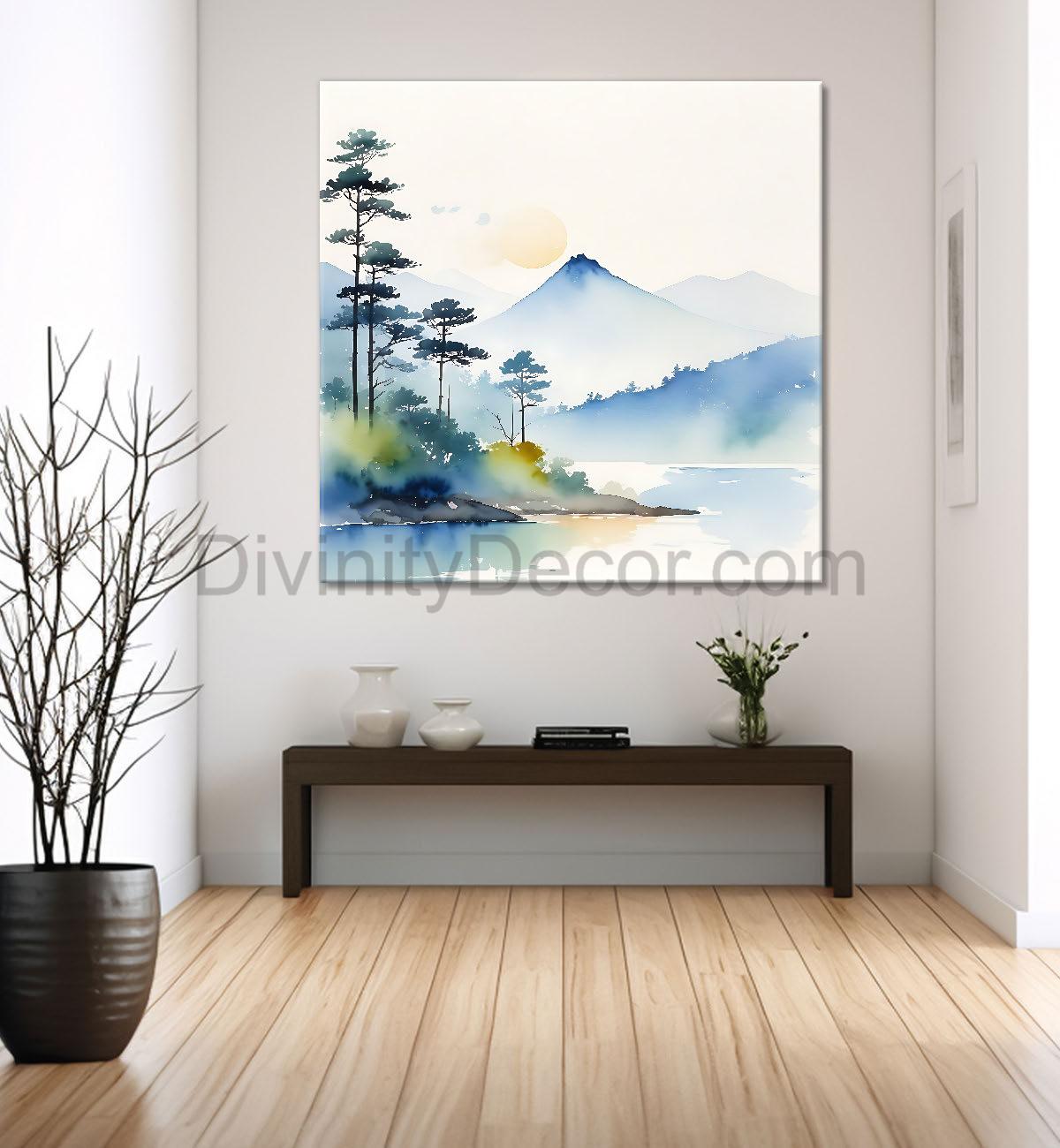 Mountains in water colour painting  24X24 - Nature Art -S-145