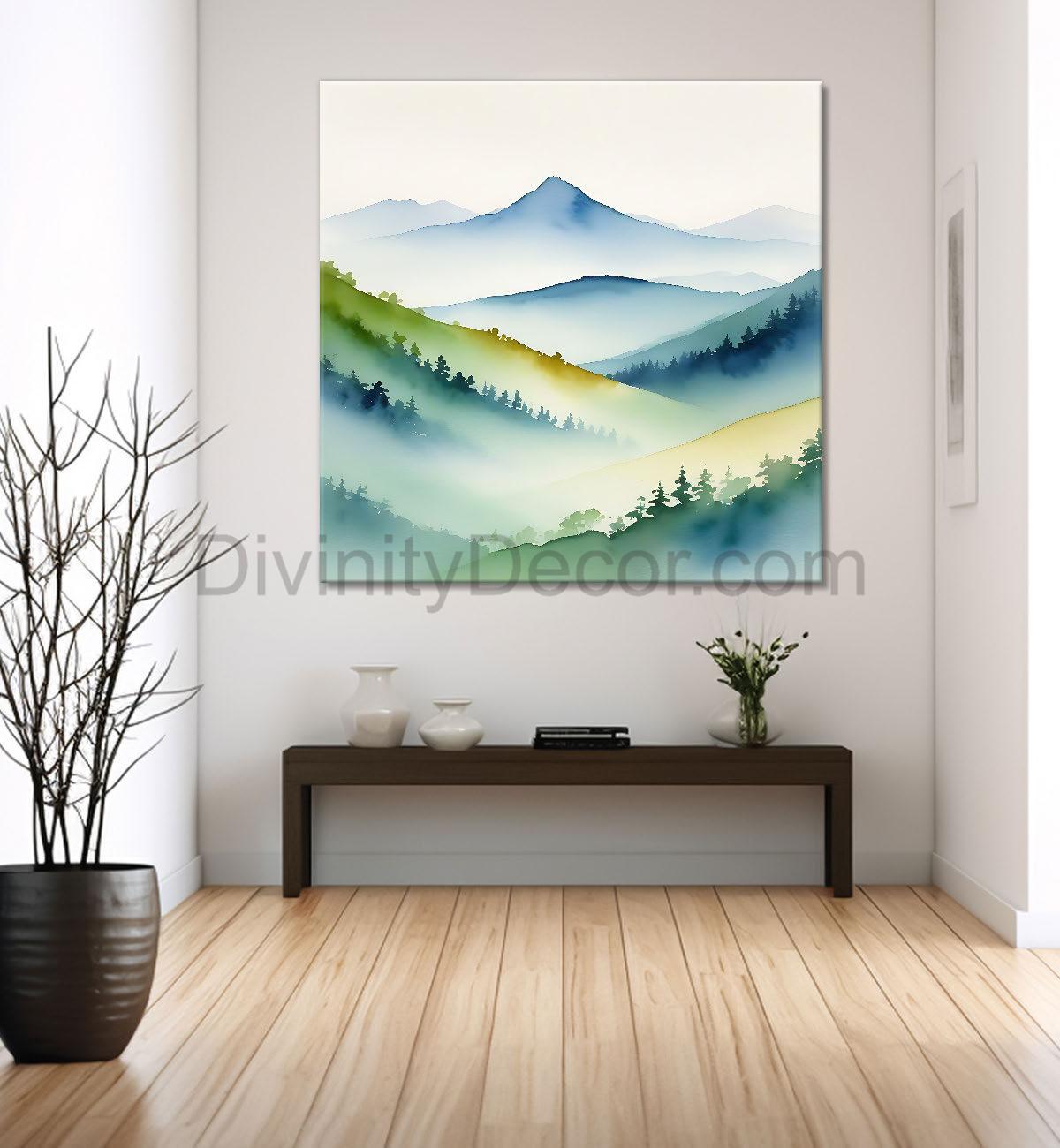 Mountains in water colour painting 24X24  - Nature Art -S-146
