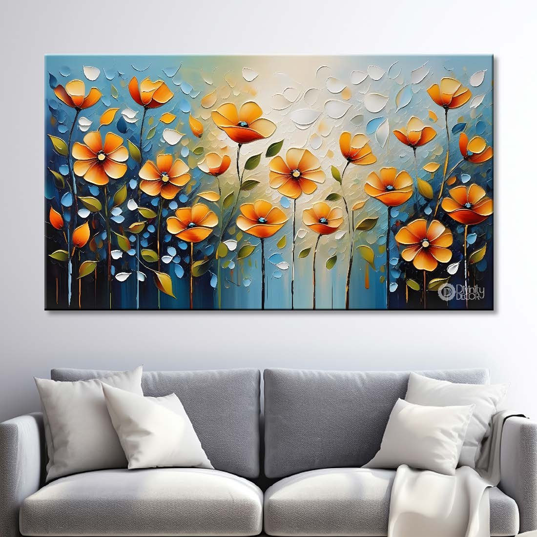 Yellow flowers with blue background- Design - Flower-147