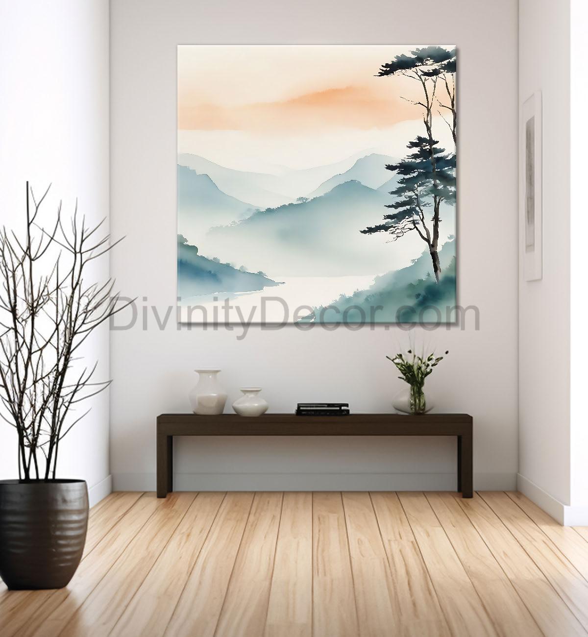Mountains in water colour painting  24X24 - Nature Art -S-147