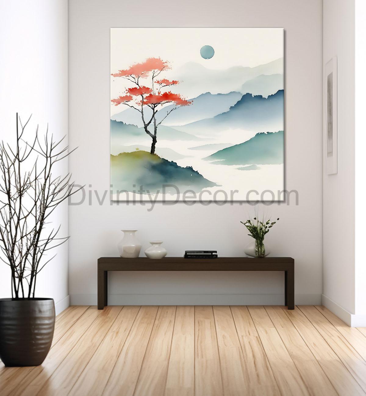 Mountains in water colour painting 24X24  - Nature Art -S-148