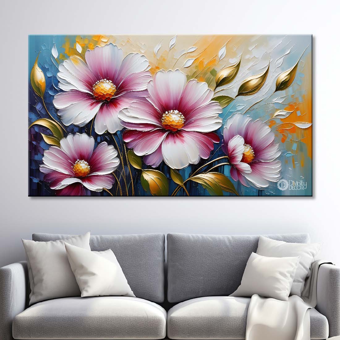 Purple flowers with light textured painting- Design - Flower-149