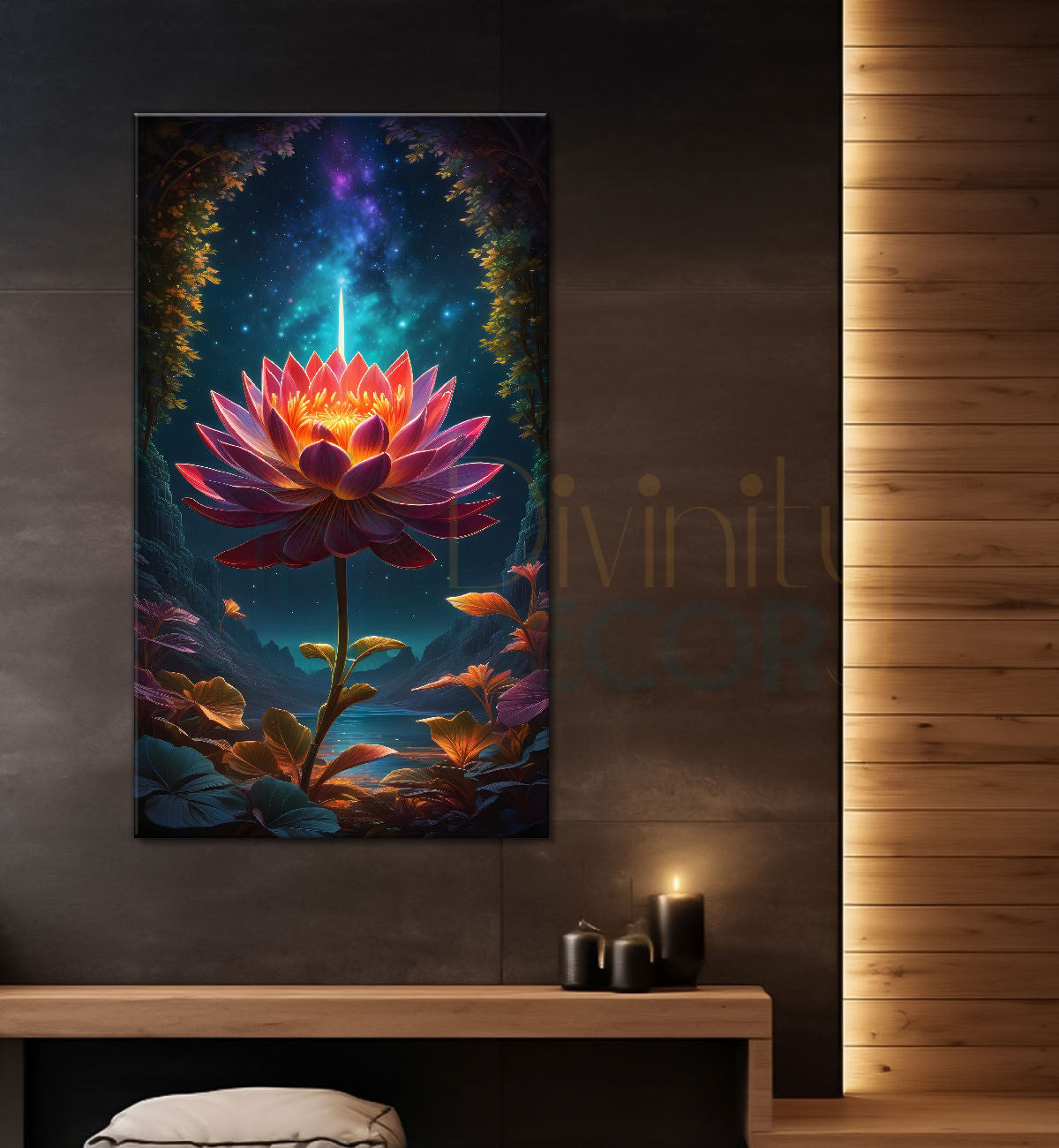 Lotus with cosmic ray with dark textured background painting- Flower-V-149