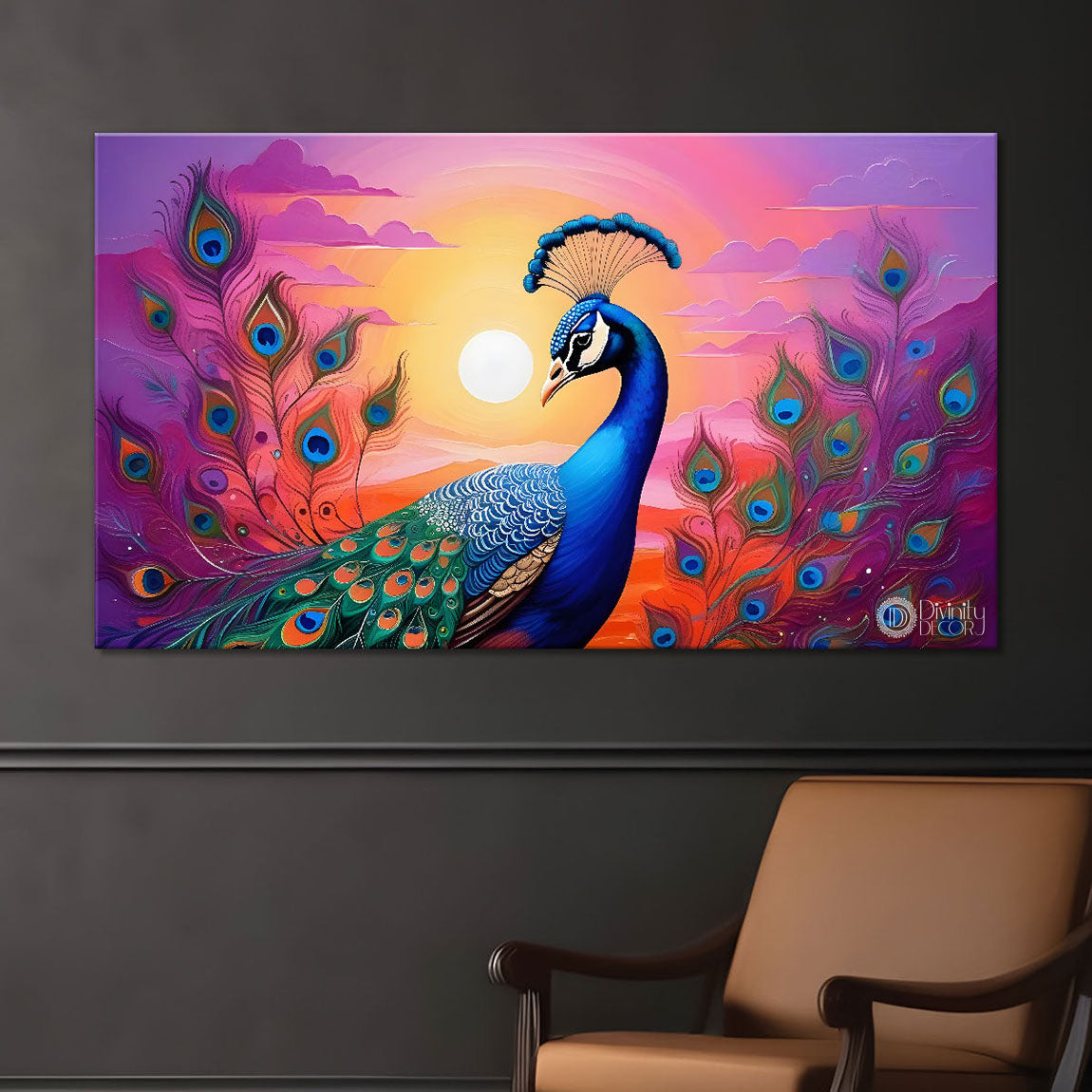 Peacock with purple background Canvas Painting - Design - Peacock-15