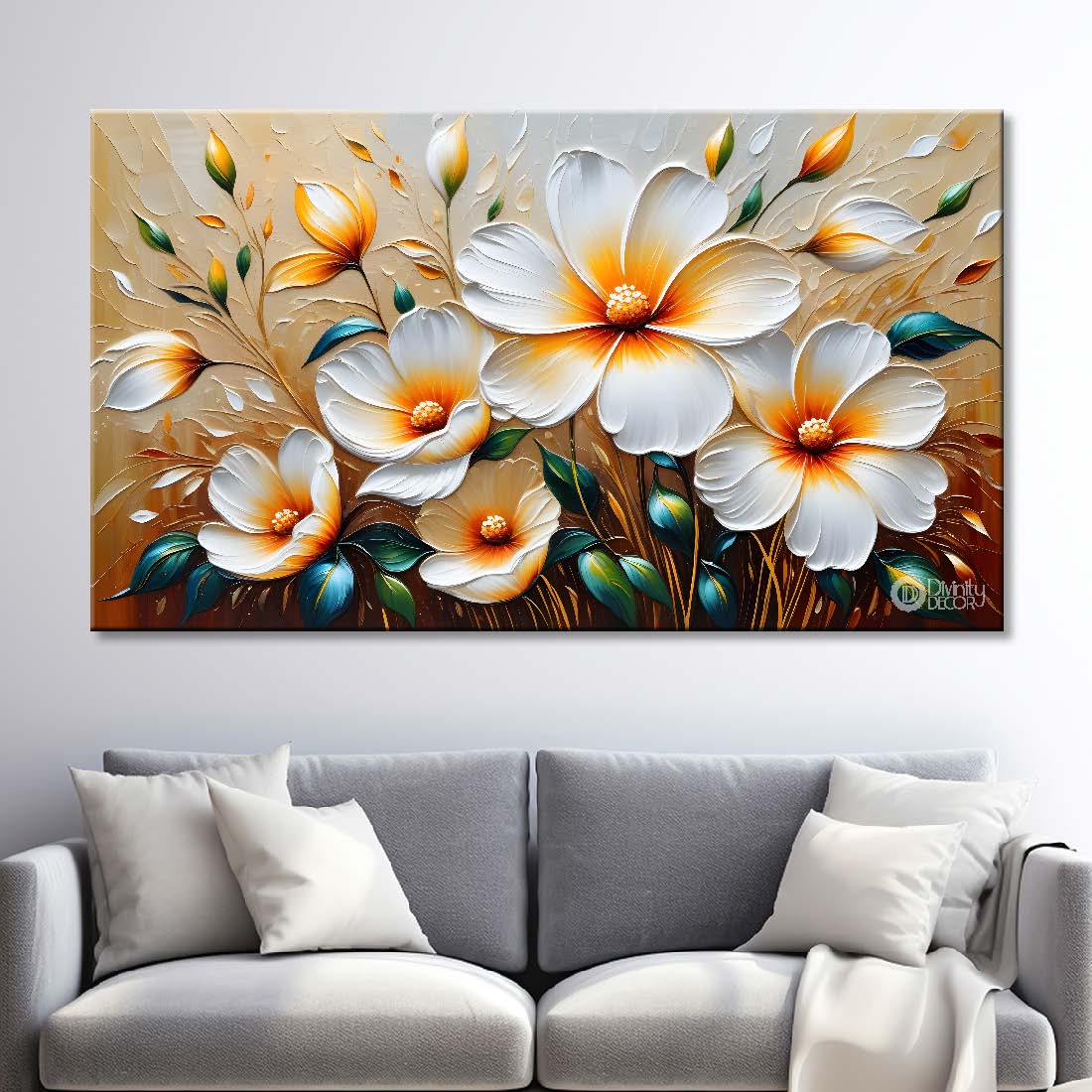 White flowers with light textured painting- Design - Flower-150