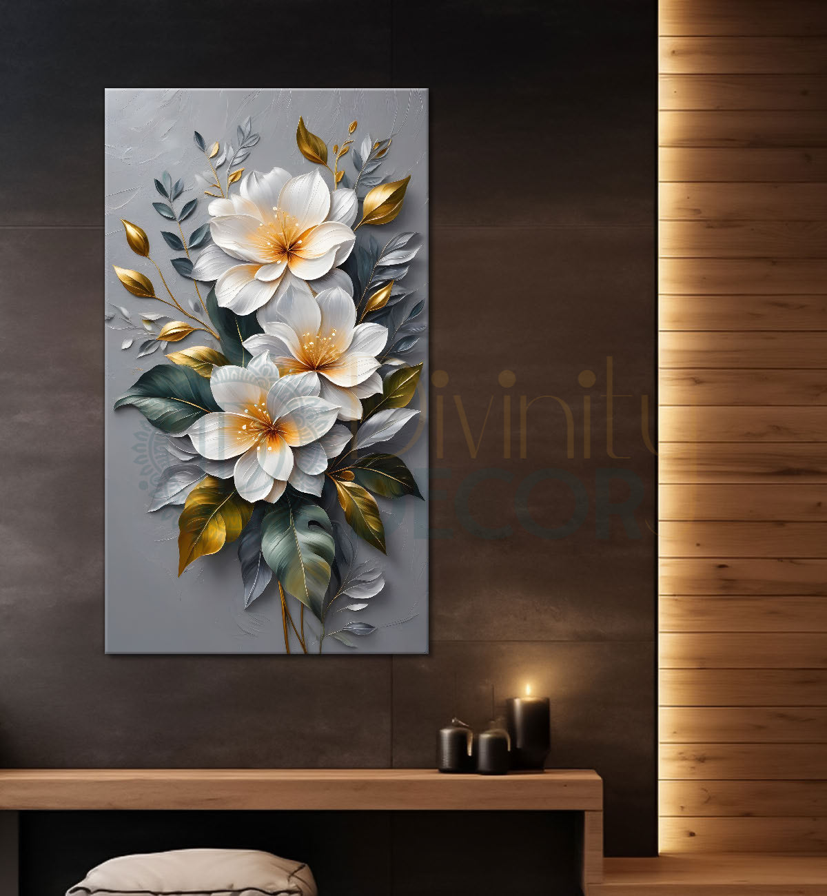 White flowers with grey background painting- Flower-V-150