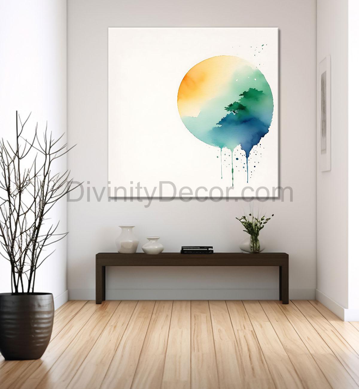 Mountains in water colour painting 24X24  - Nature Art -S-150