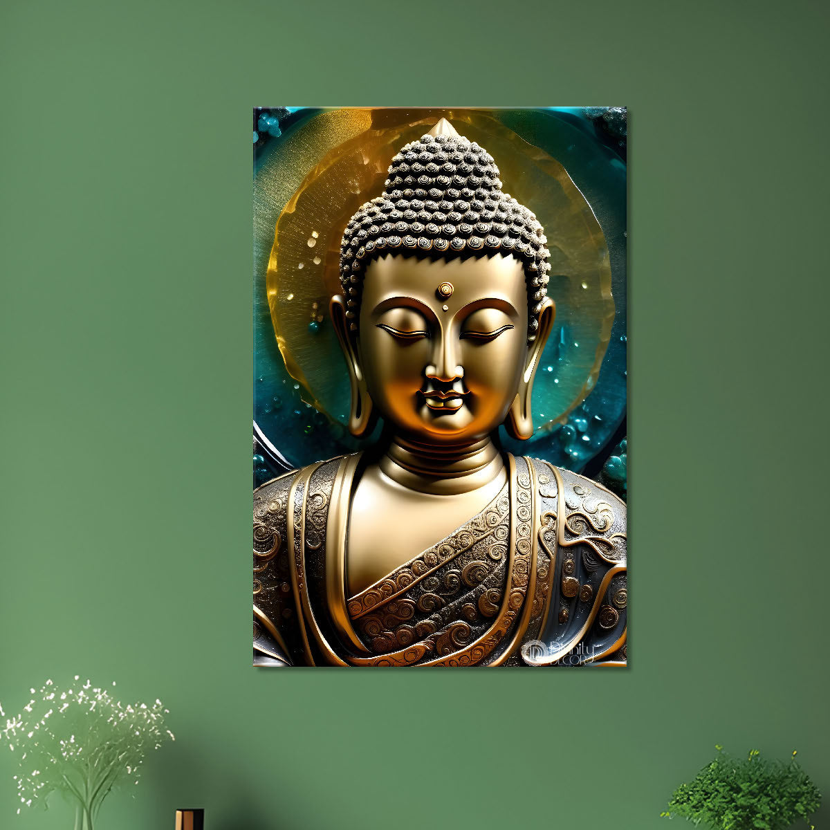 Golden buddha with colourufl texturd painting - Buddha-V-152