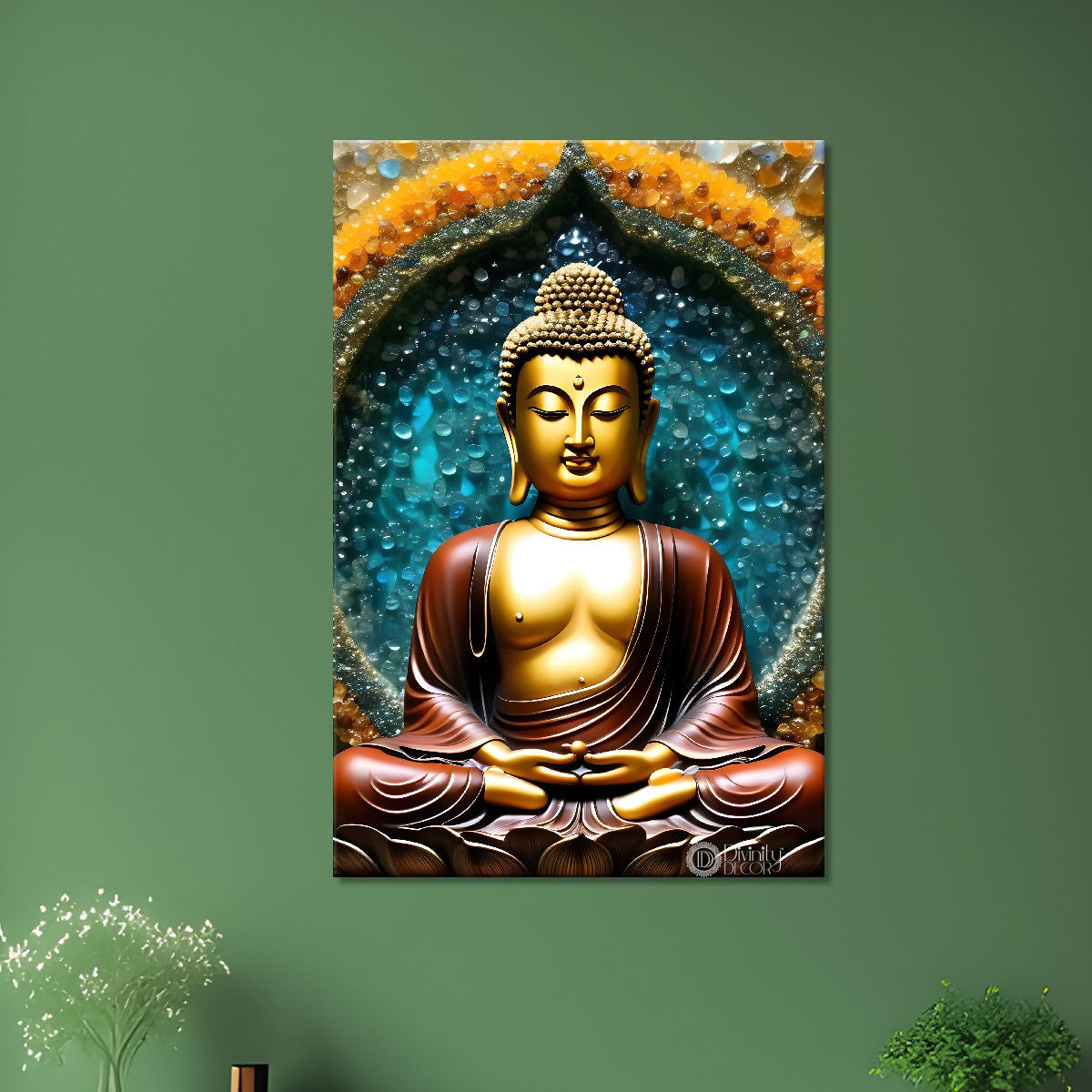 Golden buddha with colourufl texturd painting - Buddha-V-153