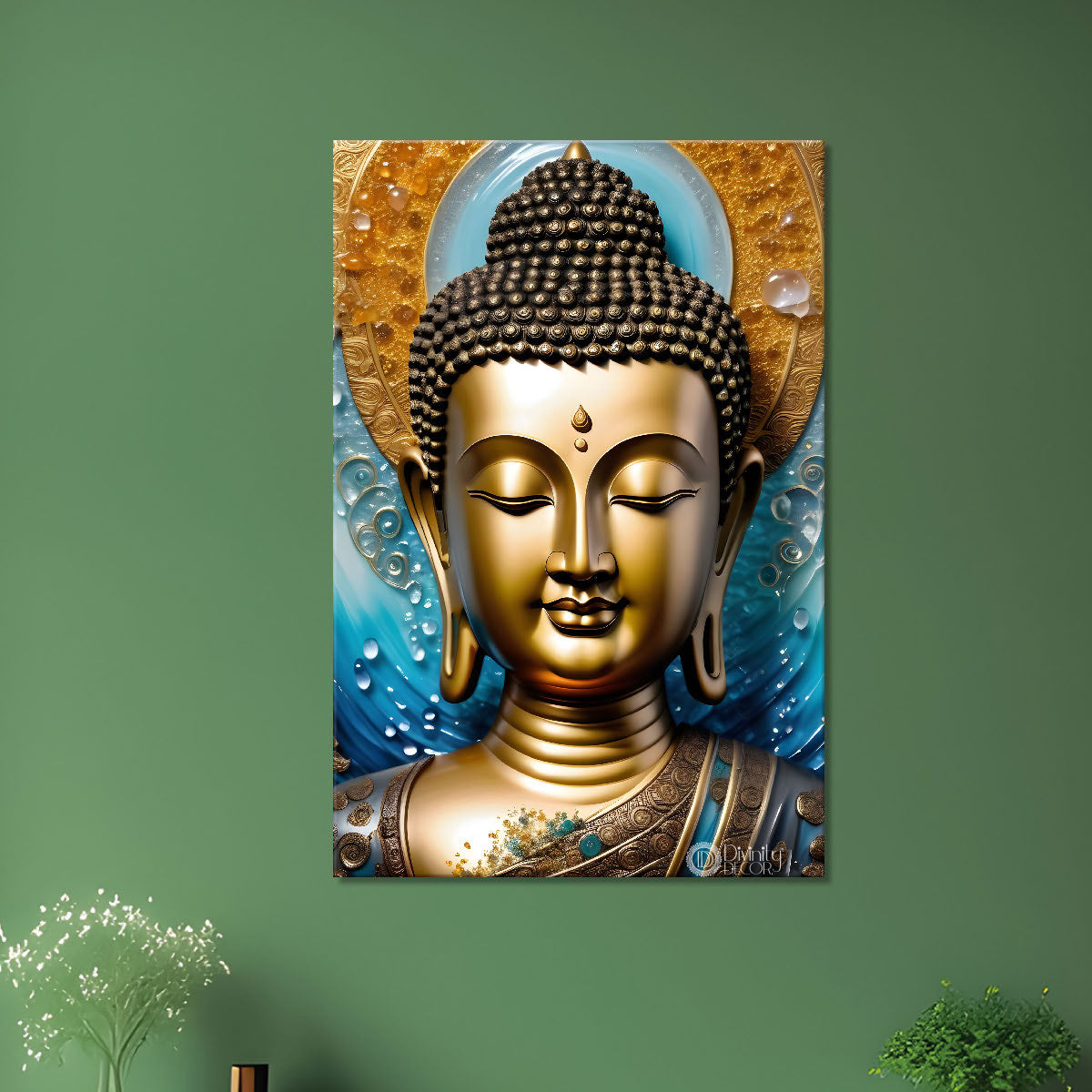 Golden buddha with colourufl texturd painting - Buddha-V-154