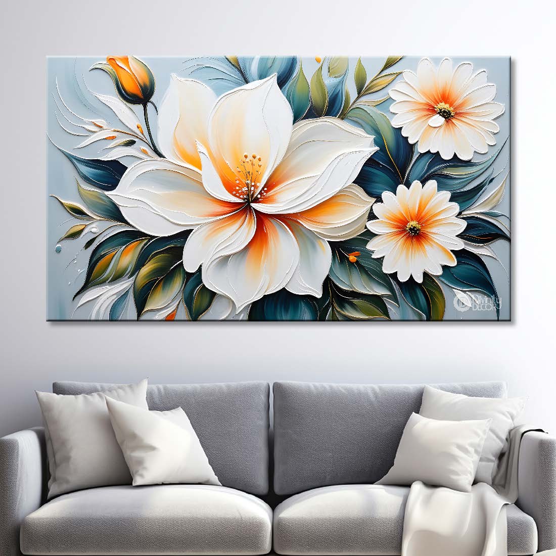 White flowers with light textured painting- Design - Flower-155