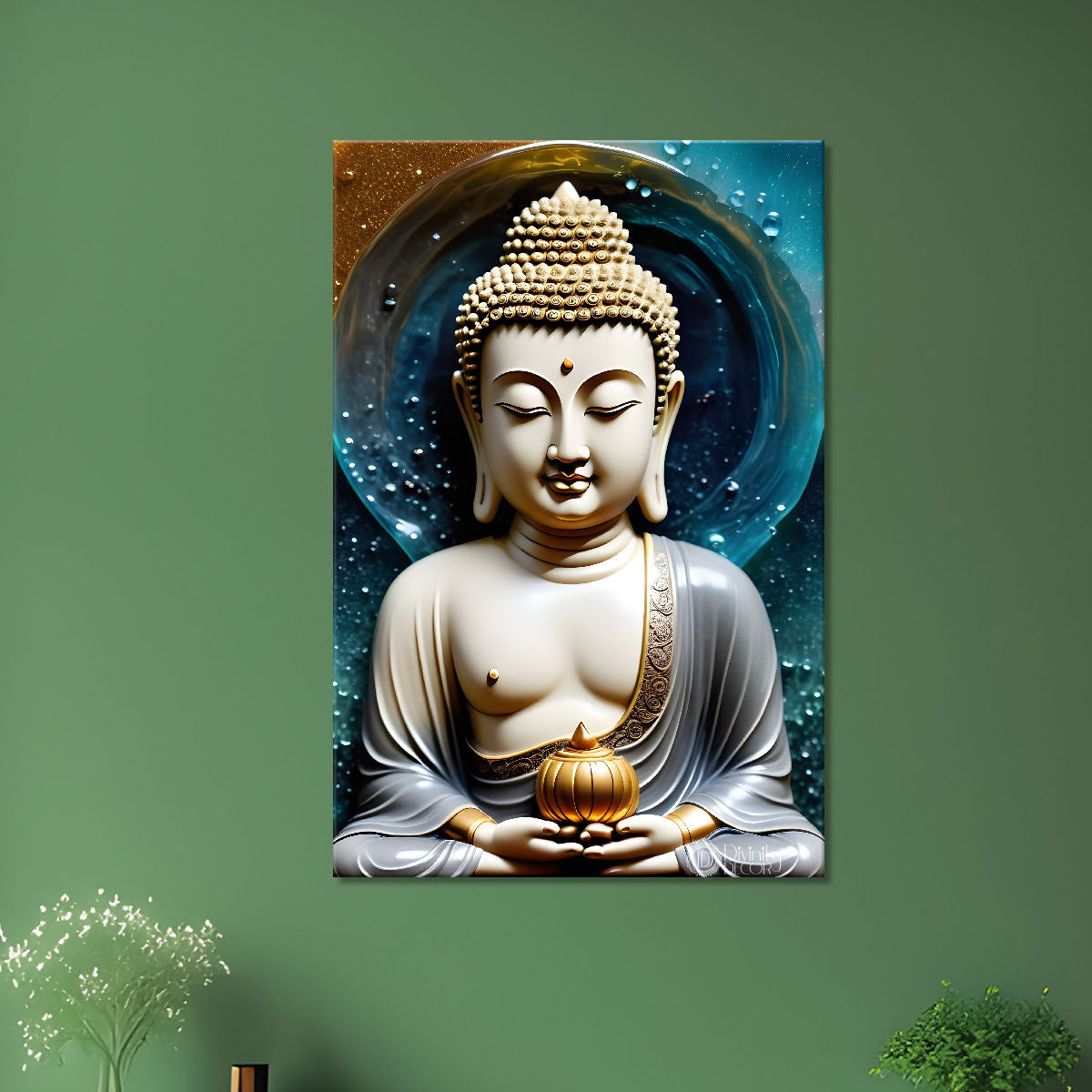 White buddha with colourful texturd painting - Buddha-V-155