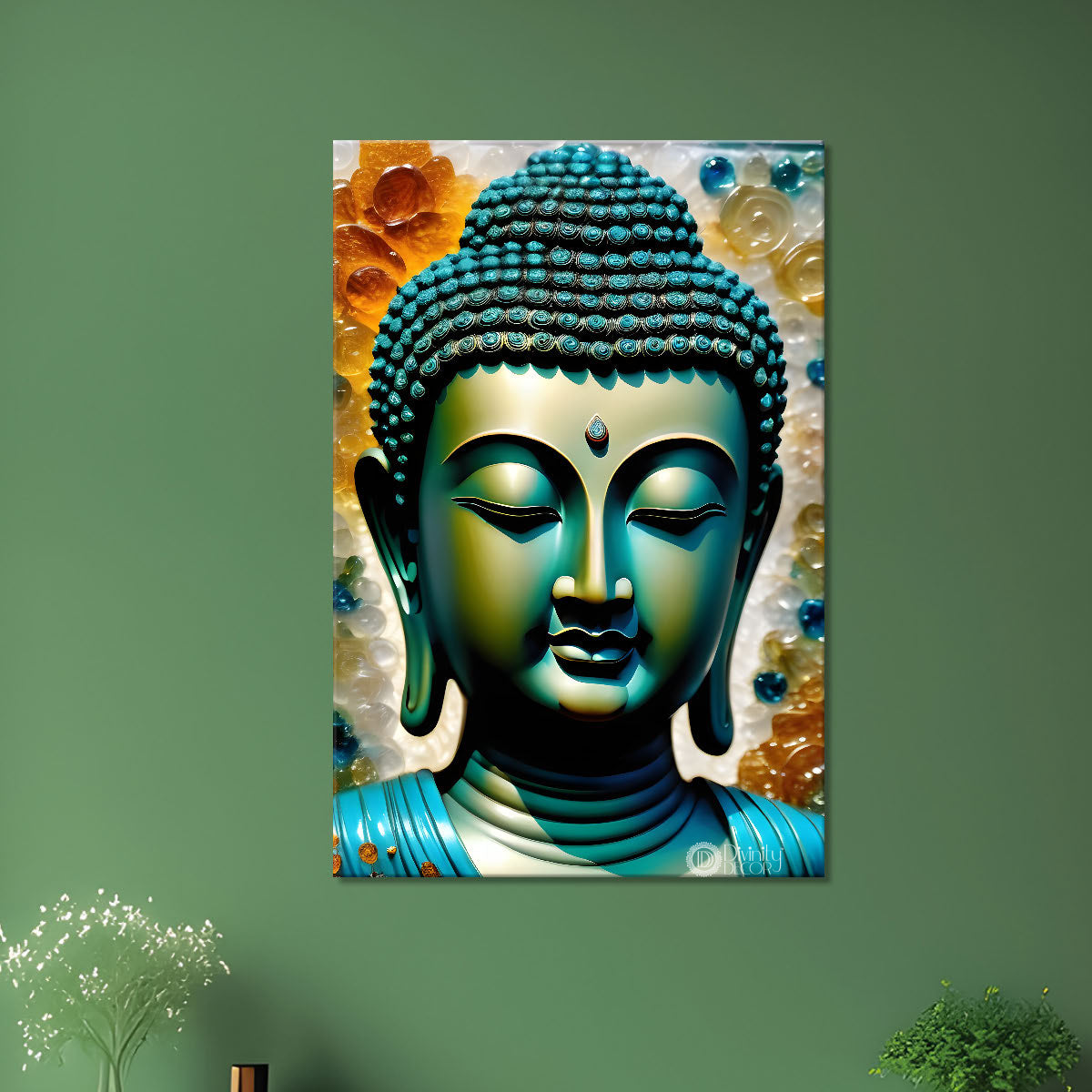 Blue buddha with colourufl texturd painting - Buddha-V-157