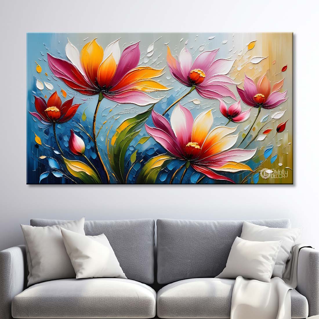 Colorful flowers with blue background- Design - Flower-158