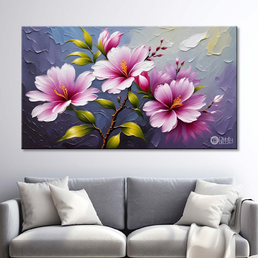 Purple flowers with grey background- Design - Flower-159