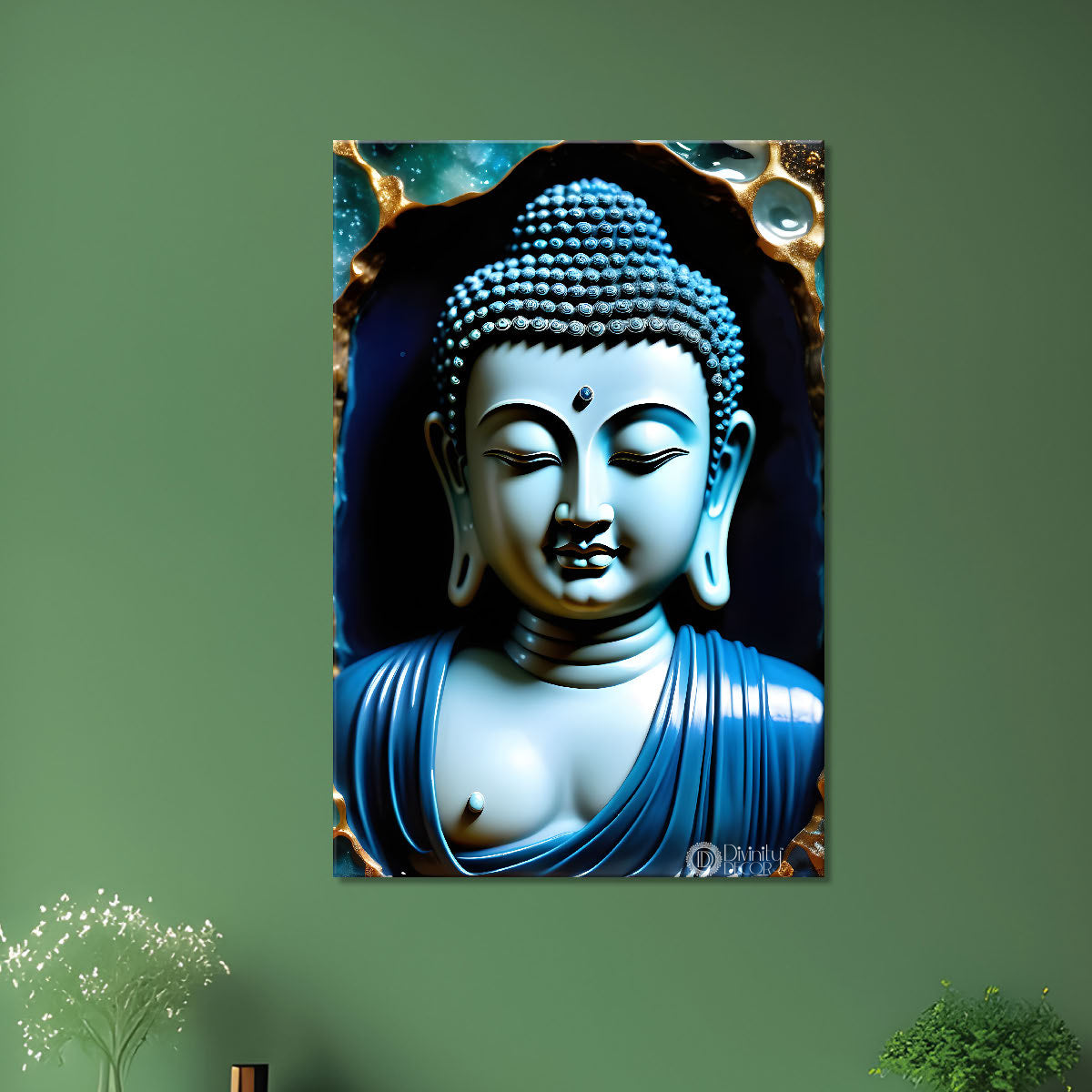 Blue buddha with dark texturd painting - Buddha-V-159