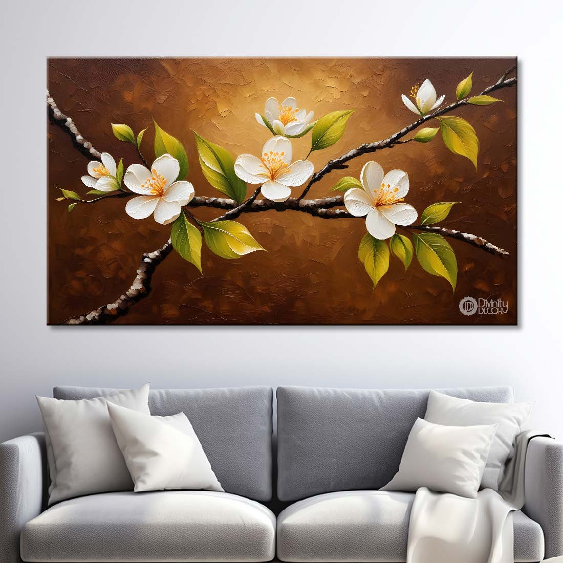 White flowers with golden background- Design - Flower-160