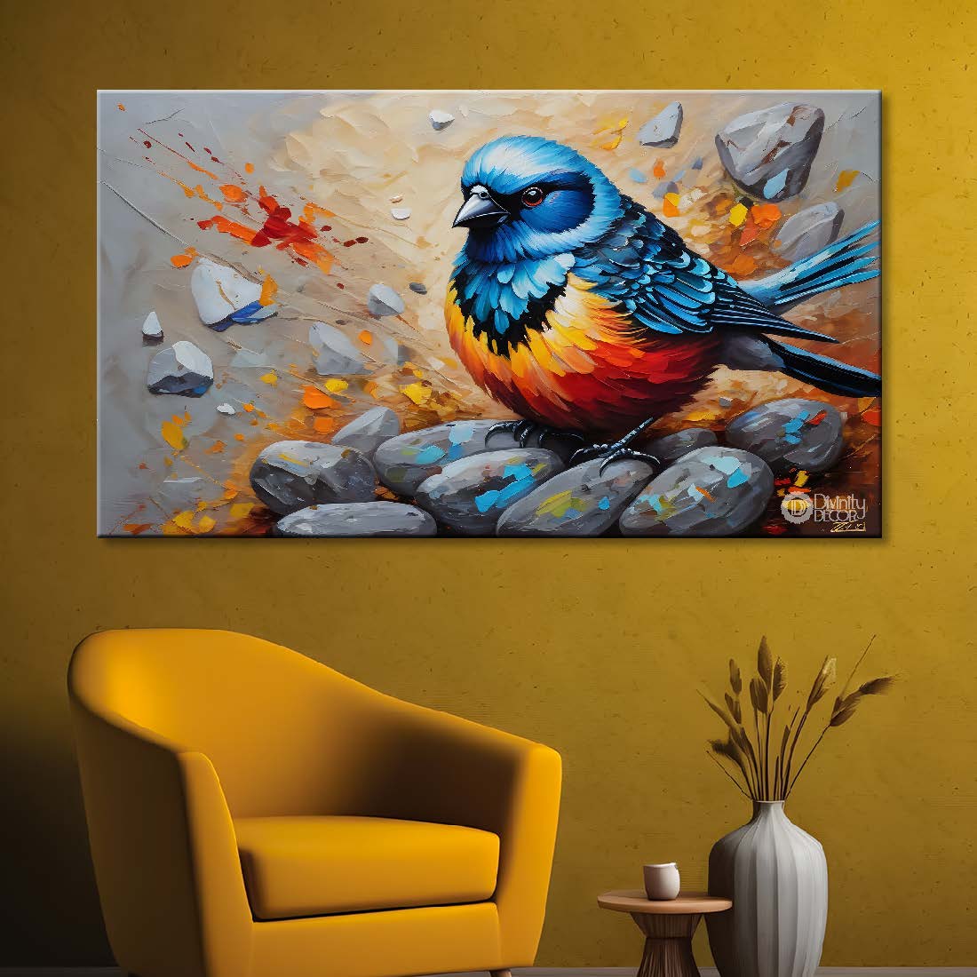 Bird on the rocks in colorful background textured art. - Design - Animal - 160