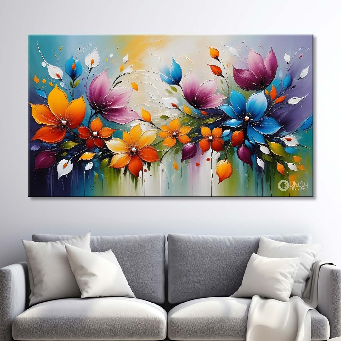 Colorful flowers with blue background- Design - Flower-161