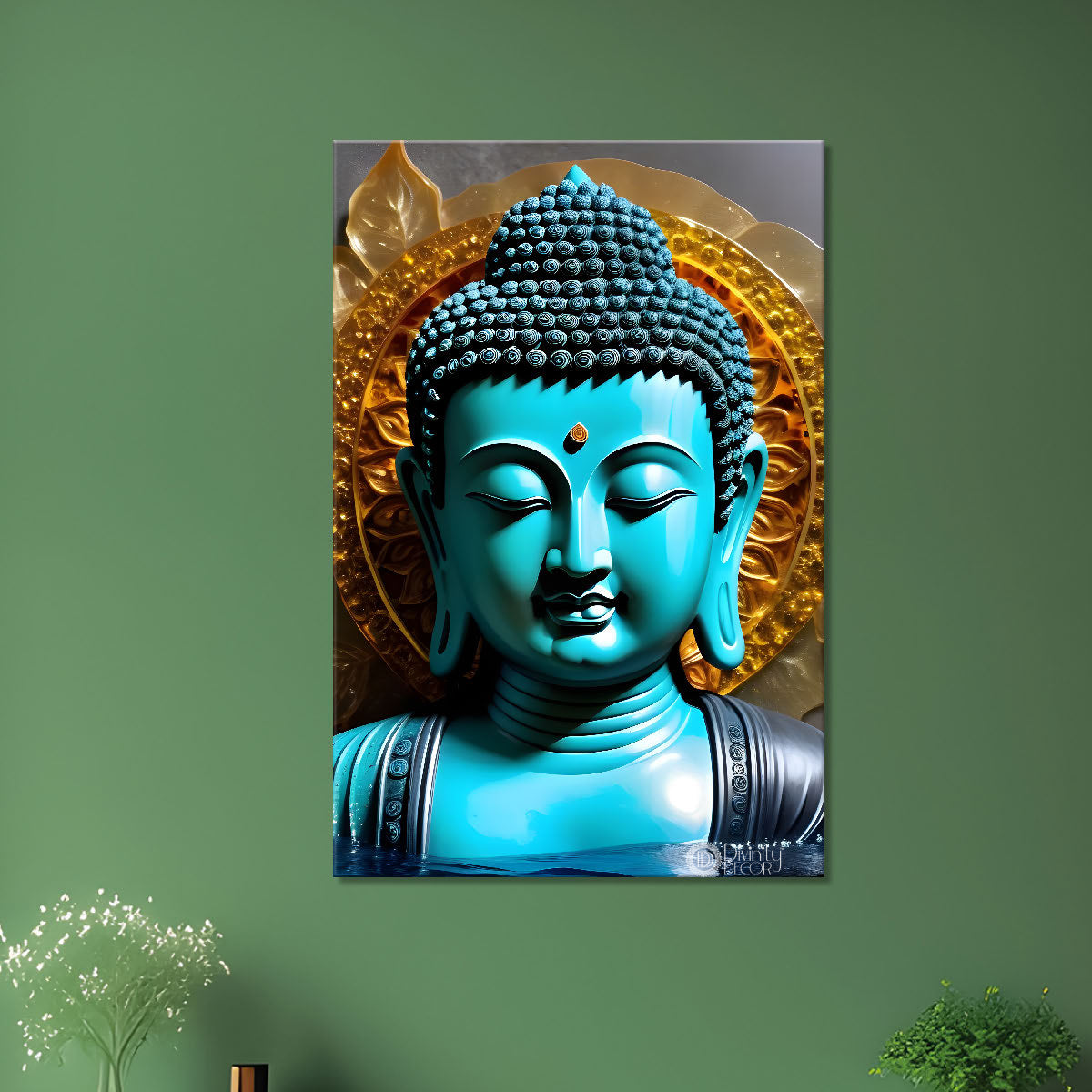 Blue buddha with dark texturd painting - Buddha-V-161