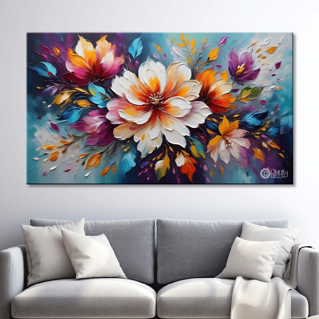 Colorful flowers with blue background- Design - Flower-162