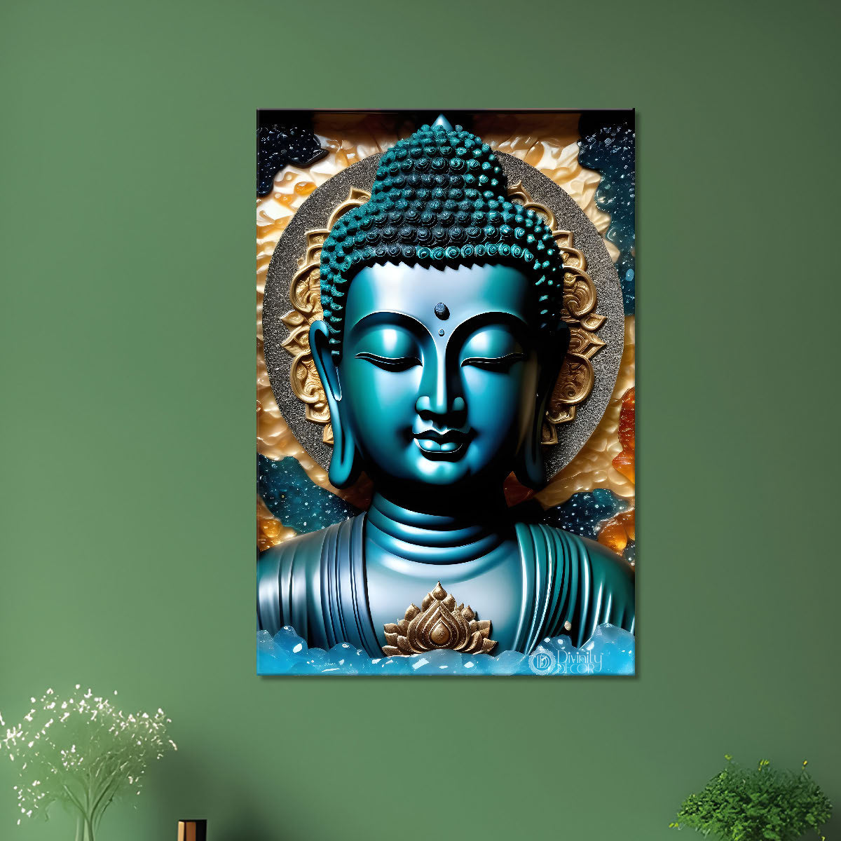 Blue buddha with dark texturd painting - Buddha-V-162