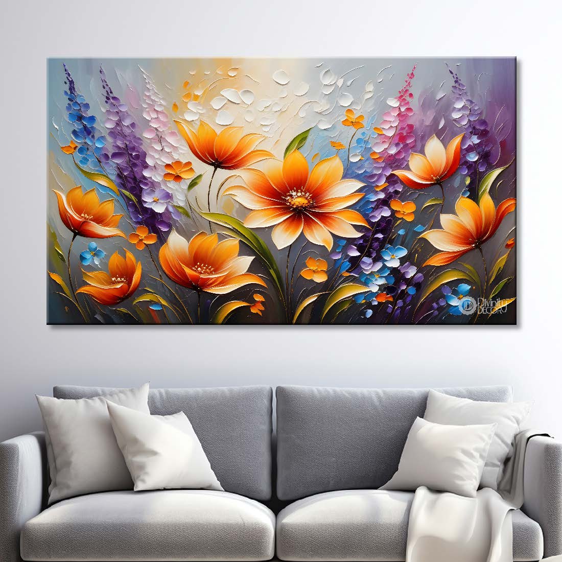 Colorful flowers with blue background- Design - Flower-163