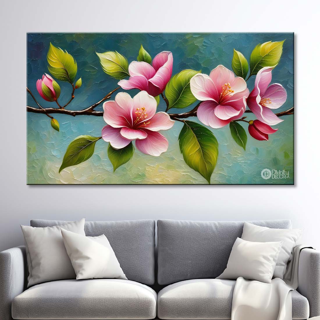 Pink flowers with green background- Design - Flower-164