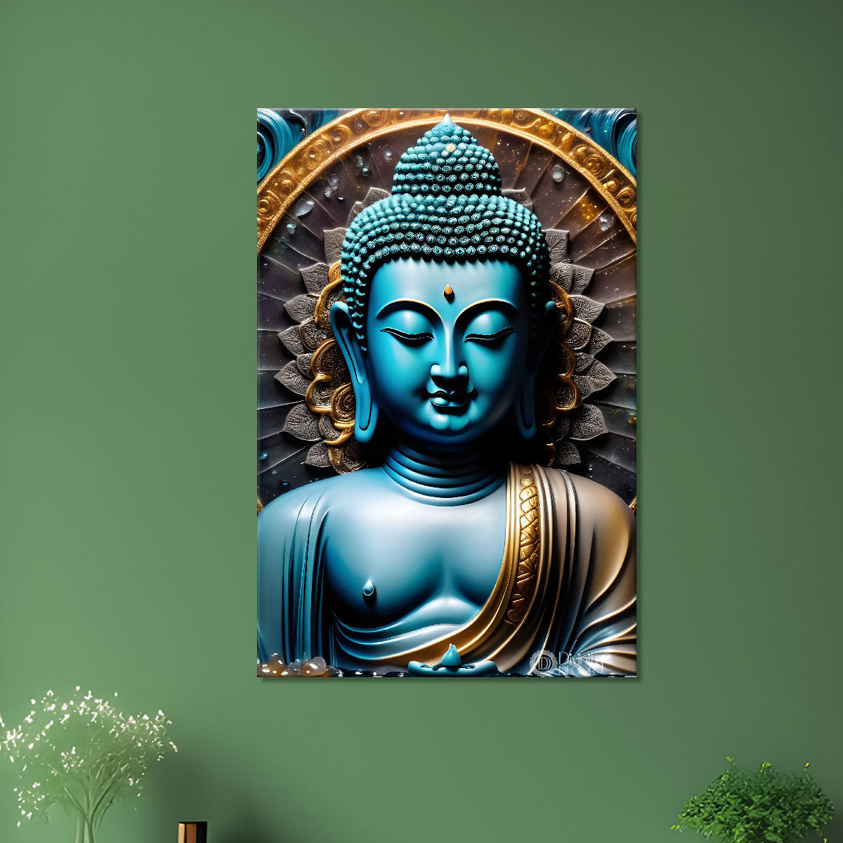 Blue buddha with dark texturd painting - Buddha-V-164